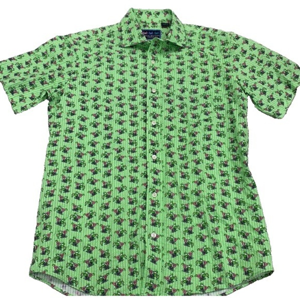 Charleston Threads mens sz M button up shirt Hawaiian style green bar drinks AOP